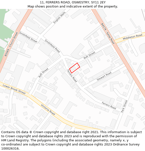 11, FERRERS ROAD, OSWESTRY, SY11 2EY: Location map and indicative extent of plot