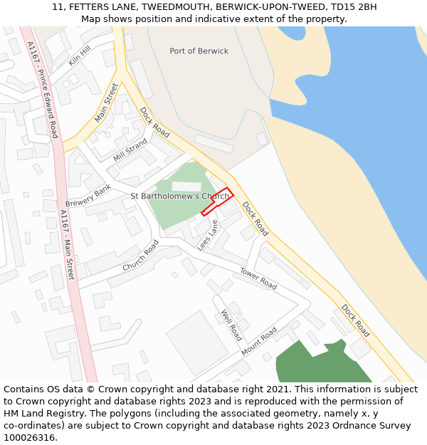 11, FETTERS LANE, TWEEDMOUTH, BERWICK-UPON-TWEED, TD15 2BH: Location map and indicative extent of plot