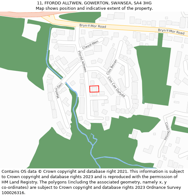 11, FFORDD ALLTWEN, GOWERTON, SWANSEA, SA4 3HG: Location map and indicative extent of plot