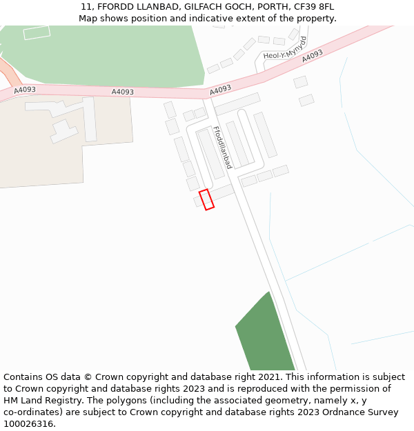 11, FFORDD LLANBAD, GILFACH GOCH, PORTH, CF39 8FL: Location map and indicative extent of plot