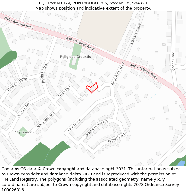 11, FFWRN CLAI, PONTARDDULAIS, SWANSEA, SA4 8EF: Location map and indicative extent of plot