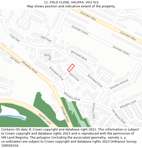 11, FIELD CLOSE, HALIFAX, HX3 5LS: Location map and indicative extent of plot