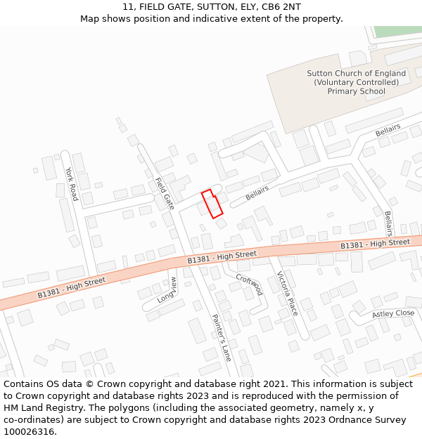 11, FIELD GATE, SUTTON, ELY, CB6 2NT: Location map and indicative extent of plot