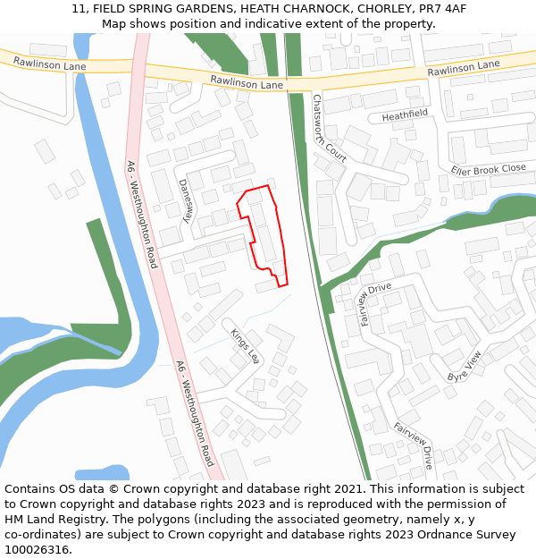 11, FIELD SPRING GARDENS, HEATH CHARNOCK, CHORLEY, PR7 4AF: Location map and indicative extent of plot