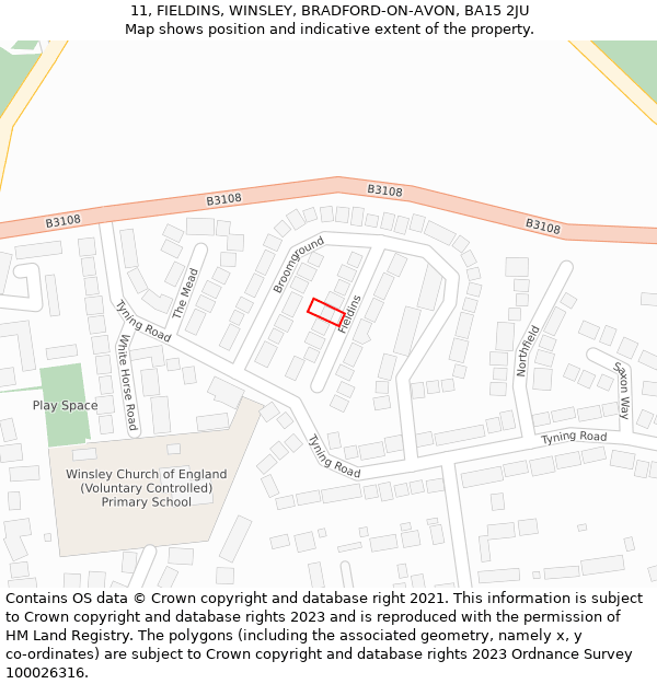 11, FIELDINS, WINSLEY, BRADFORD-ON-AVON, BA15 2JU: Location map and indicative extent of plot