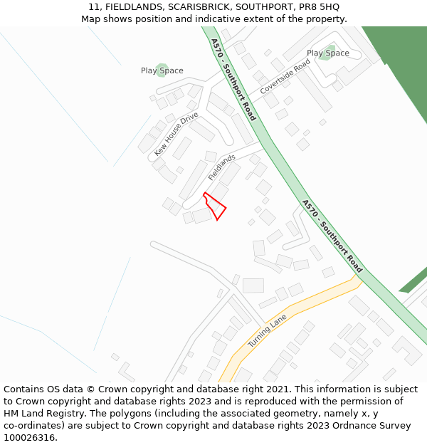 11, FIELDLANDS, SCARISBRICK, SOUTHPORT, PR8 5HQ: Location map and indicative extent of plot