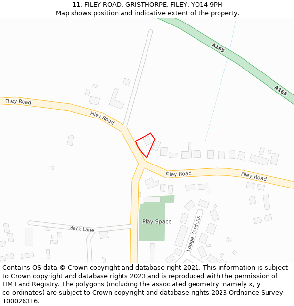 11, FILEY ROAD, GRISTHORPE, FILEY, YO14 9PH: Location map and indicative extent of plot