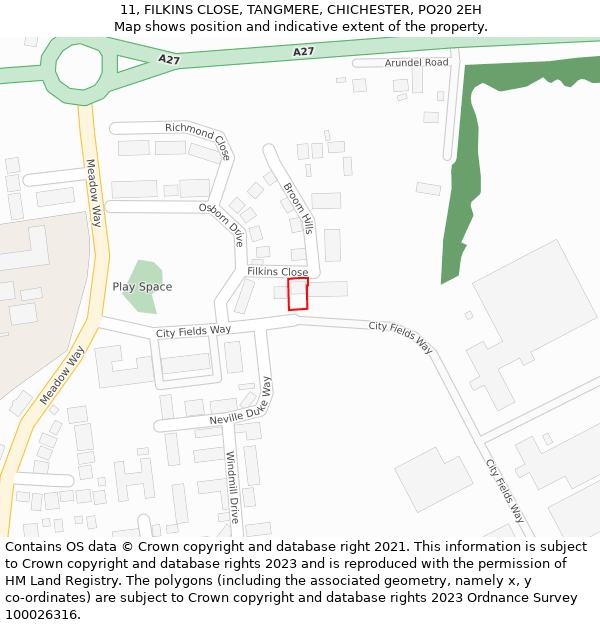 11, FILKINS CLOSE, TANGMERE, CHICHESTER, PO20 2EH: Location map and indicative extent of plot