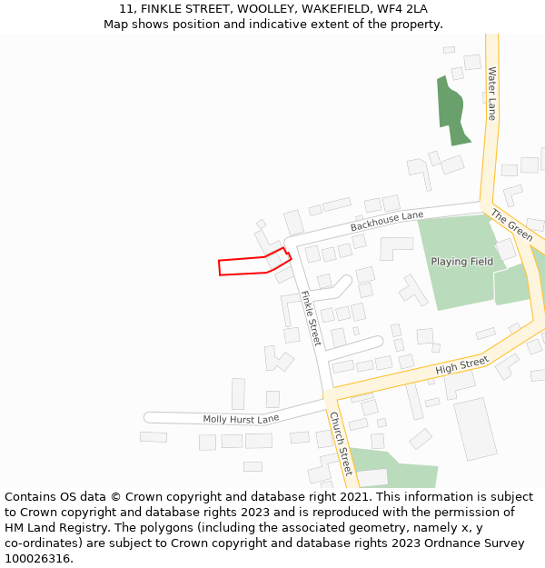 11, FINKLE STREET, WOOLLEY, WAKEFIELD, WF4 2LA: Location map and indicative extent of plot