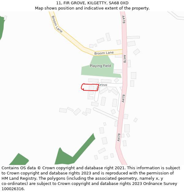 11, FIR GROVE, KILGETTY, SA68 0XD: Location map and indicative extent of plot