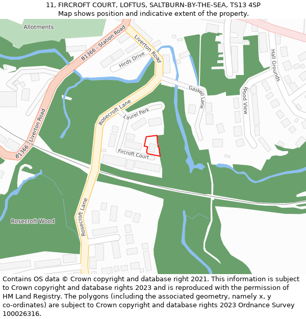 11, FIRCROFT COURT, LOFTUS, SALTBURN-BY-THE-SEA, TS13 4SP: Location map and indicative extent of plot