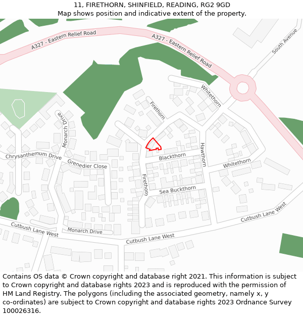 11, FIRETHORN, SHINFIELD, READING, RG2 9GD: Location map and indicative extent of plot