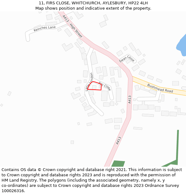 11, FIRS CLOSE, WHITCHURCH, AYLESBURY, HP22 4LH: Location map and indicative extent of plot