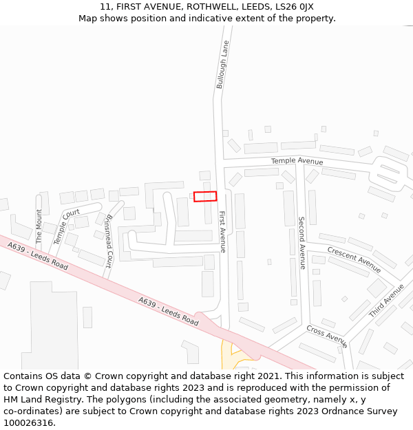 11, FIRST AVENUE, ROTHWELL, LEEDS, LS26 0JX: Location map and indicative extent of plot