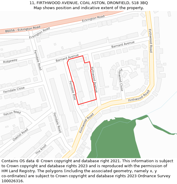11, FIRTHWOOD AVENUE, COAL ASTON, DRONFIELD, S18 3BQ: Location map and indicative extent of plot