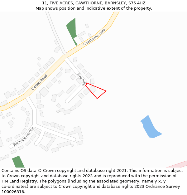 11, FIVE ACRES, CAWTHORNE, BARNSLEY, S75 4HZ: Location map and indicative extent of plot