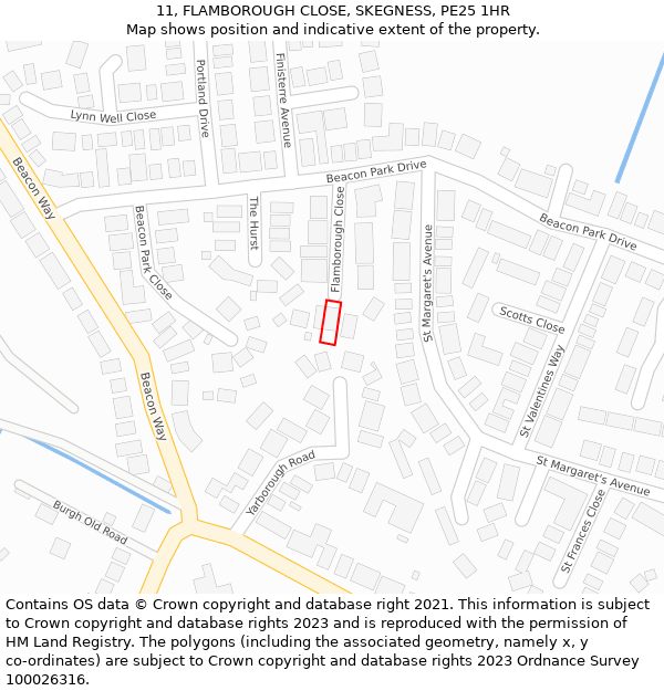 11, FLAMBOROUGH CLOSE, SKEGNESS, PE25 1HR: Location map and indicative extent of plot