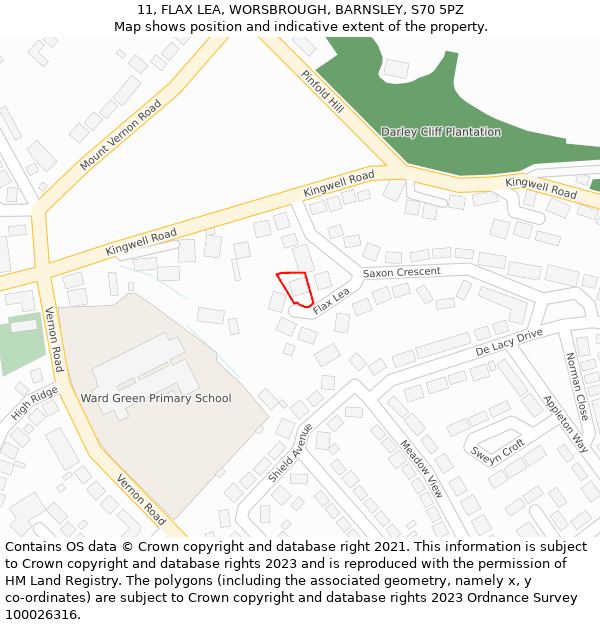 11, FLAX LEA, WORSBROUGH, BARNSLEY, S70 5PZ: Location map and indicative extent of plot