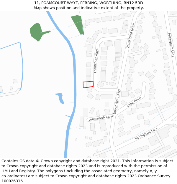 11, FOAMCOURT WAYE, FERRING, WORTHING, BN12 5RD: Location map and indicative extent of plot