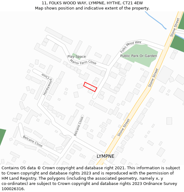 11, FOLKS WOOD WAY, LYMPNE, HYTHE, CT21 4EW: Location map and indicative extent of plot