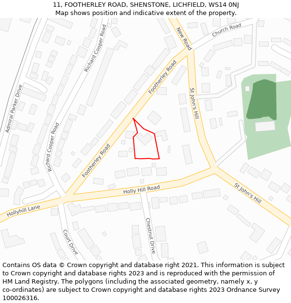 11, FOOTHERLEY ROAD, SHENSTONE, LICHFIELD, WS14 0NJ: Location map and indicative extent of plot