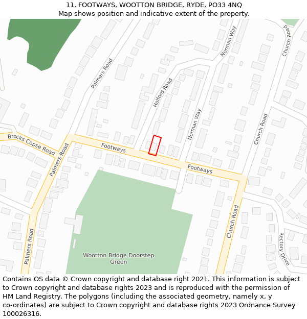 11, FOOTWAYS, WOOTTON BRIDGE, RYDE, PO33 4NQ: Location map and indicative extent of plot