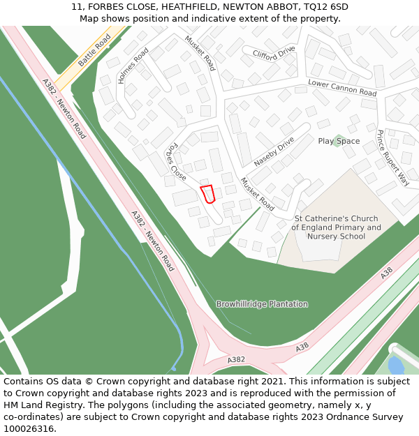 11, FORBES CLOSE, HEATHFIELD, NEWTON ABBOT, TQ12 6SD: Location map and indicative extent of plot