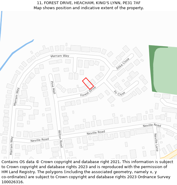 11, FOREST DRIVE, HEACHAM, KING'S LYNN, PE31 7AF: Location map and indicative extent of plot