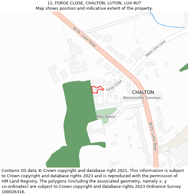 11, FORGE CLOSE, CHALTON, LUTON, LU4 9UT: Location map and indicative extent of plot