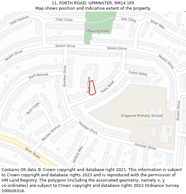 11, FORTH ROAD, UPMINSTER, RM14 1PX: Location map and indicative extent of plot