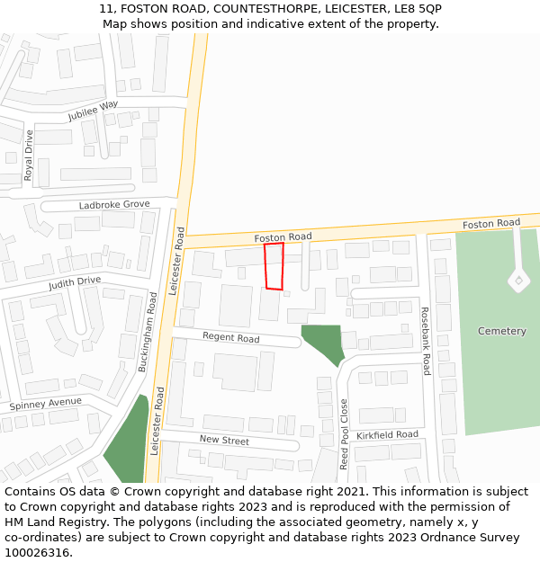 11, FOSTON ROAD, COUNTESTHORPE, LEICESTER, LE8 5QP: Location map and indicative extent of plot