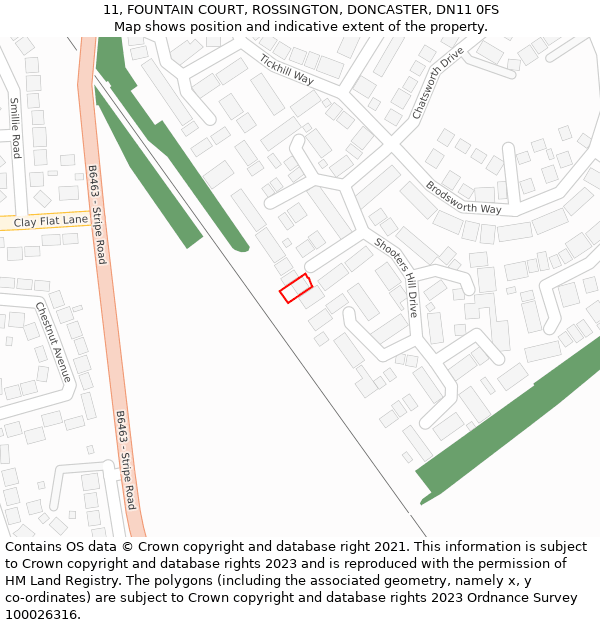 11, FOUNTAIN COURT, ROSSINGTON, DONCASTER, DN11 0FS: Location map and indicative extent of plot