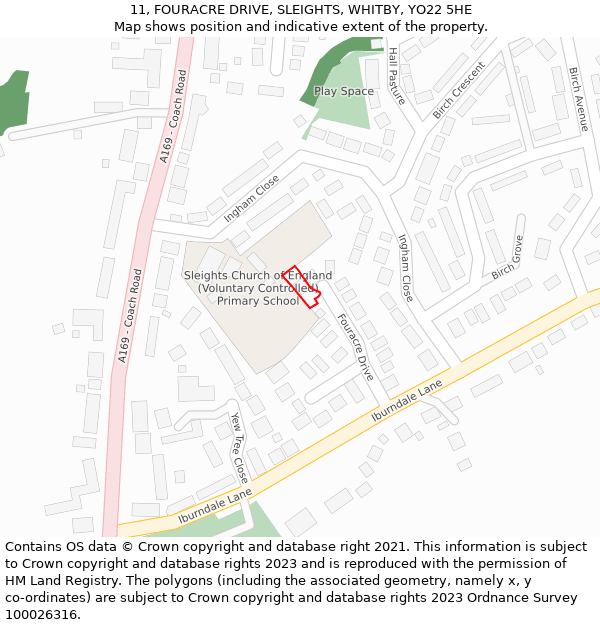 11, FOURACRE DRIVE, SLEIGHTS, WHITBY, YO22 5HE: Location map and indicative extent of plot