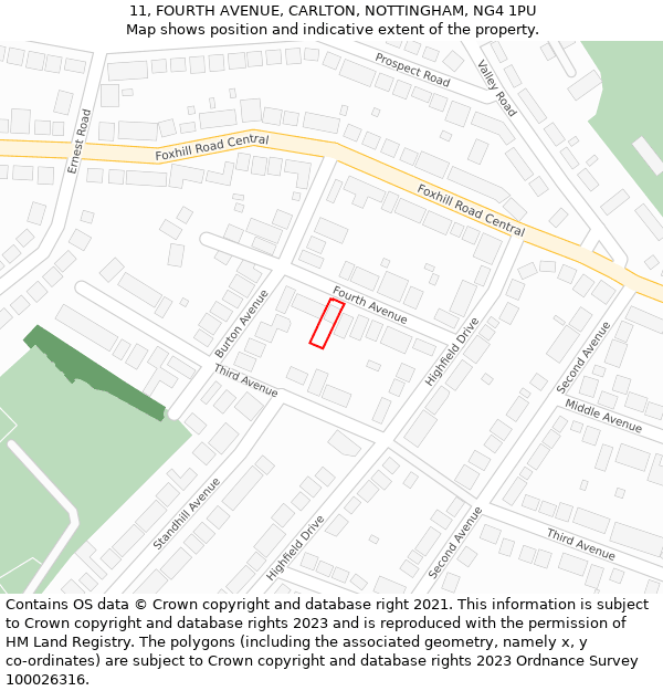 11, FOURTH AVENUE, CARLTON, NOTTINGHAM, NG4 1PU: Location map and indicative extent of plot