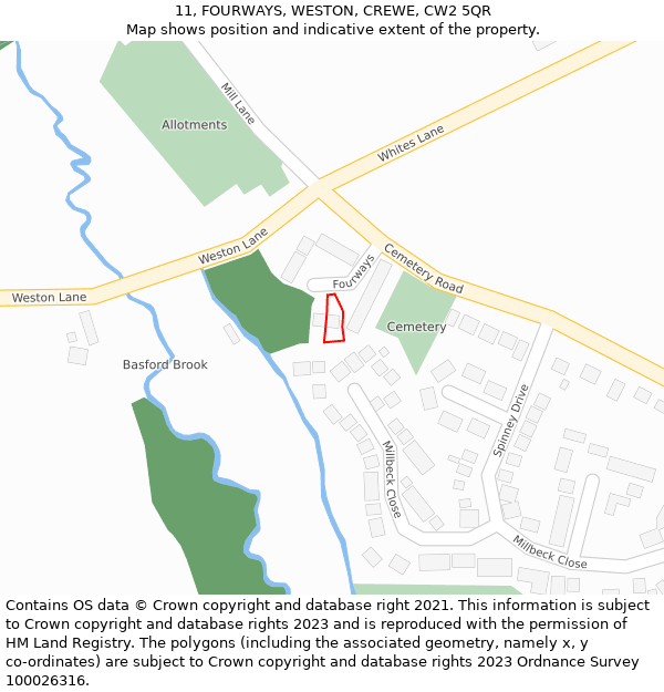 11, FOURWAYS, WESTON, CREWE, CW2 5QR: Location map and indicative extent of plot