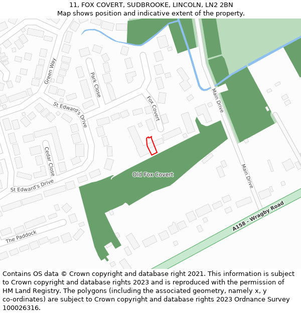 11, FOX COVERT, SUDBROOKE, LINCOLN, LN2 2BN: Location map and indicative extent of plot