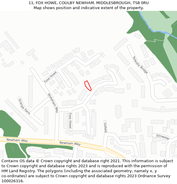 11, FOX HOWE, COULBY NEWHAM, MIDDLESBROUGH, TS8 0RU: Location map and indicative extent of plot