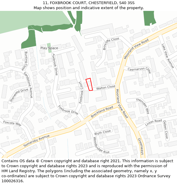 11, FOXBROOK COURT, CHESTERFIELD, S40 3SS: Location map and indicative extent of plot