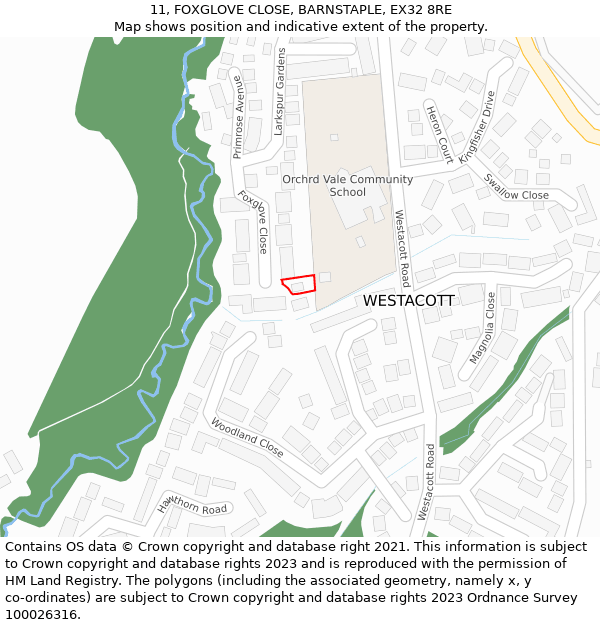 11, FOXGLOVE CLOSE, BARNSTAPLE, EX32 8RE: Location map and indicative extent of plot