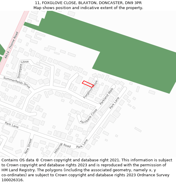 11, FOXGLOVE CLOSE, BLAXTON, DONCASTER, DN9 3PR: Location map and indicative extent of plot