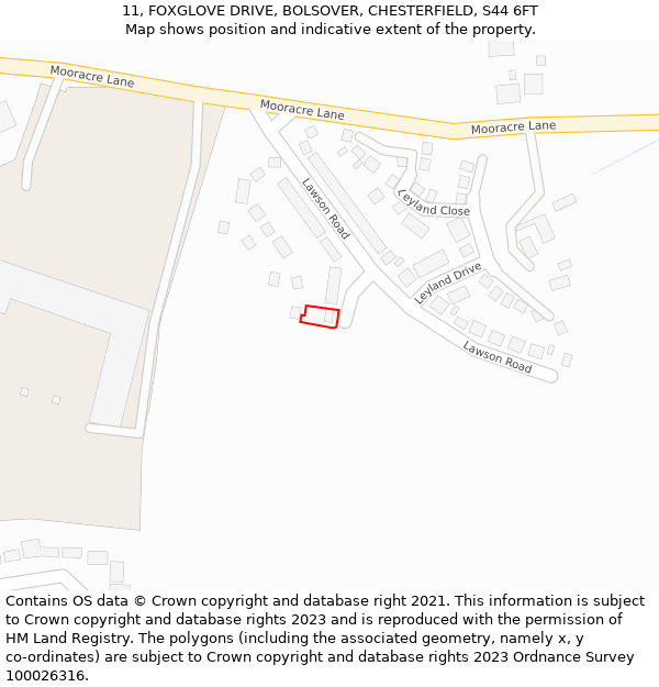 11, FOXGLOVE DRIVE, BOLSOVER, CHESTERFIELD, S44 6FT: Location map and indicative extent of plot