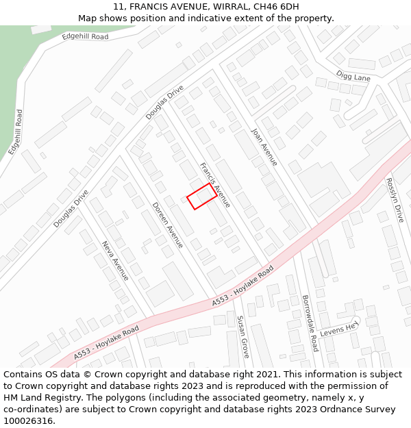 11, FRANCIS AVENUE, WIRRAL, CH46 6DH: Location map and indicative extent of plot