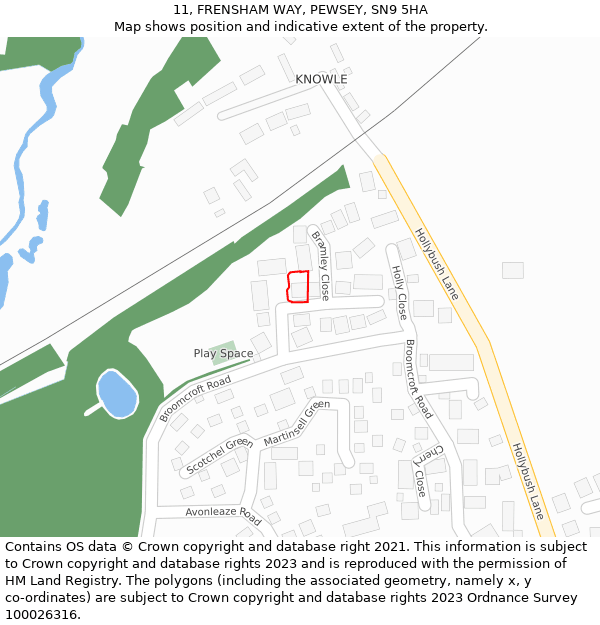 11, FRENSHAM WAY, PEWSEY, SN9 5HA: Location map and indicative extent of plot