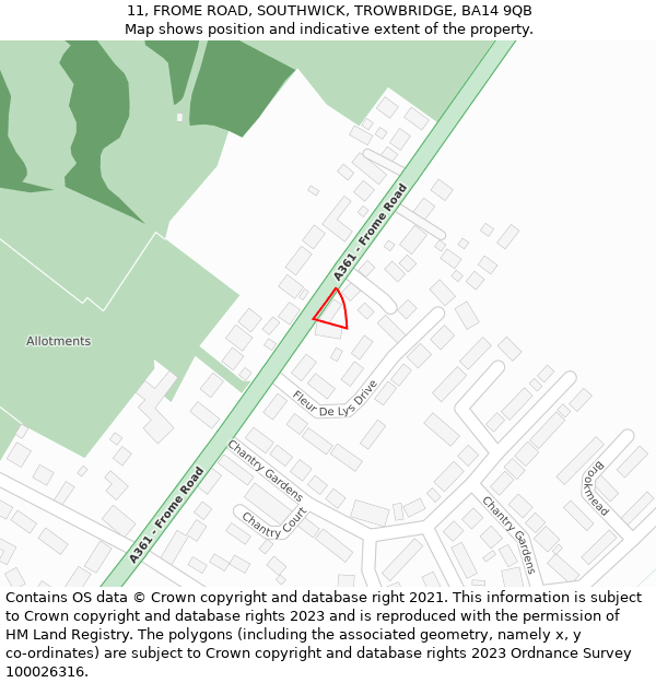 11, FROME ROAD, SOUTHWICK, TROWBRIDGE, BA14 9QB: Location map and indicative extent of plot