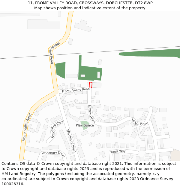 11, FROME VALLEY ROAD, CROSSWAYS, DORCHESTER, DT2 8WP: Location map and indicative extent of plot