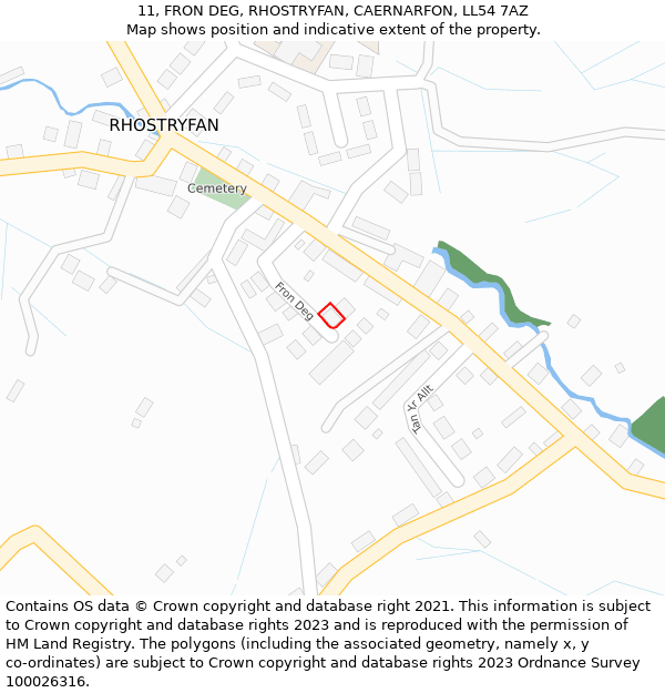 11, FRON DEG, RHOSTRYFAN, CAERNARFON, LL54 7AZ: Location map and indicative extent of plot