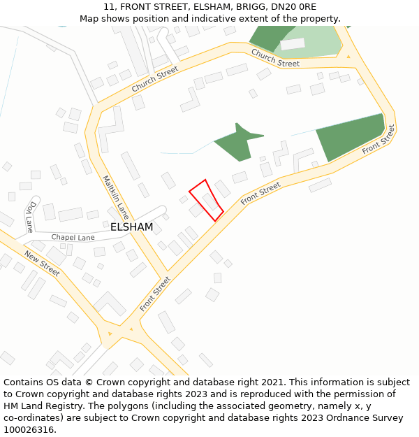 11, FRONT STREET, ELSHAM, BRIGG, DN20 0RE: Location map and indicative extent of plot