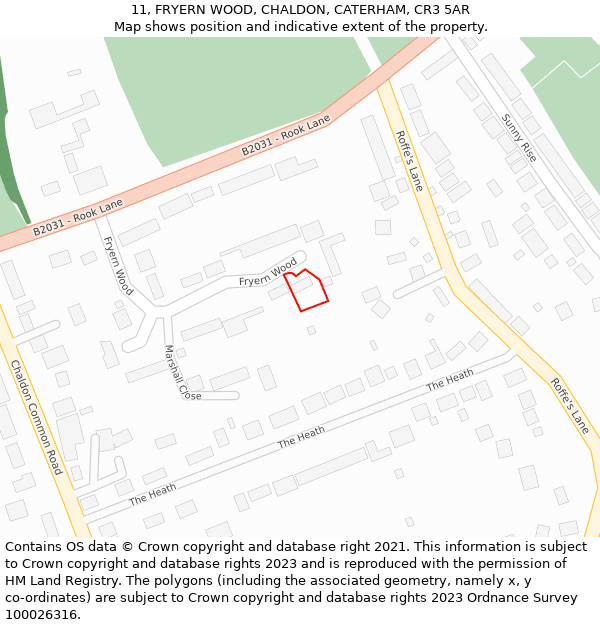 11, FRYERN WOOD, CHALDON, CATERHAM, CR3 5AR: Location map and indicative extent of plot