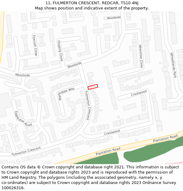 11, FULMERTON CRESCENT, REDCAR, TS10 4NJ: Location map and indicative extent of plot