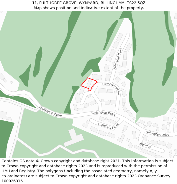 11, FULTHORPE GROVE, WYNYARD, BILLINGHAM, TS22 5QZ: Location map and indicative extent of plot